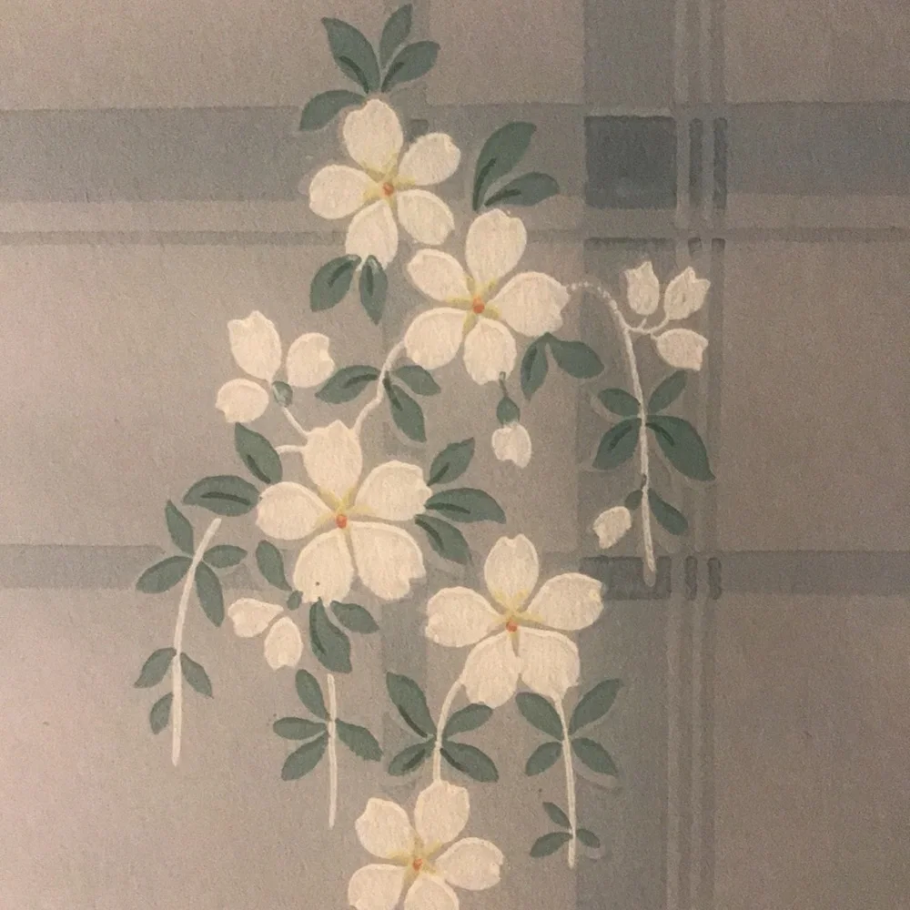 Vintage Trimz Wallpaper Blue Plaid with Cherries & White Flowers 2 Rolls